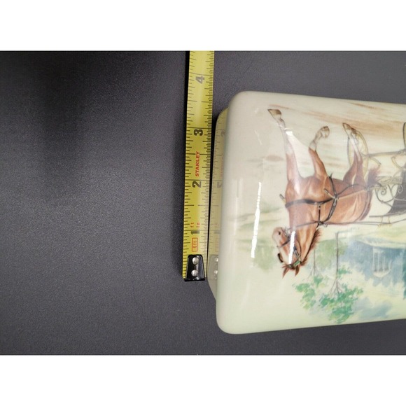 VTG Ceramic Trinket Box Dish Lidded Transfer Lady Horse Buggy Handmade - Picture 7 of 8